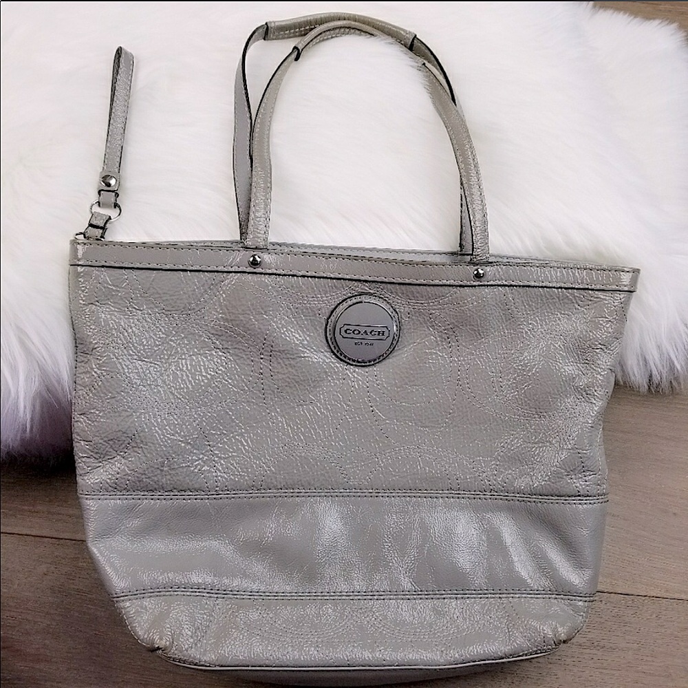 COACH Gray Textured Leather Signature Tote Bag - Picture 1 of 8
